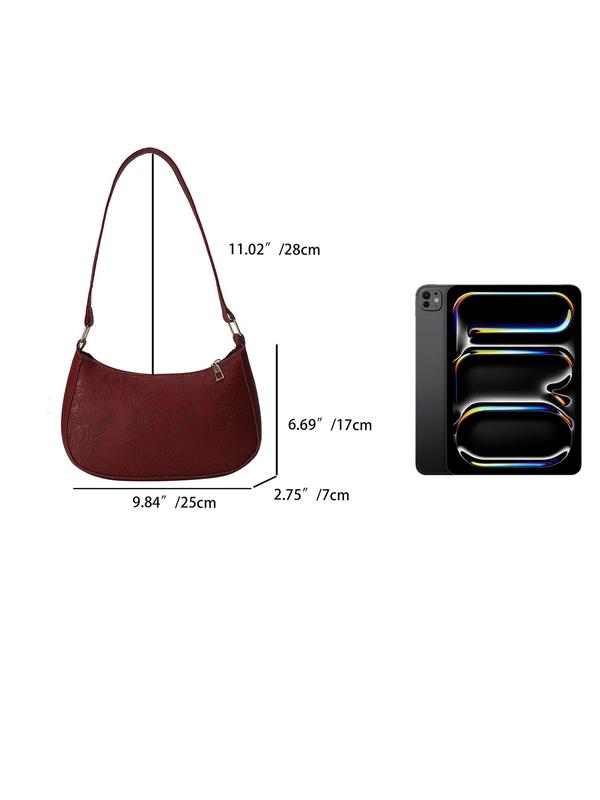 Women's Floral Embossed Shoulder Bag, Fashionable Large Capacity Underarm Bag for Daily Used, Casual Trendy Versatile High-quality Daily Commuting Bag