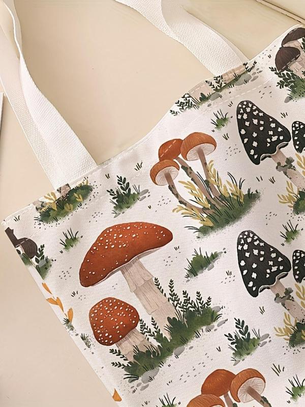 Cartoon Mushroom Pattern Tote Bag, Casual Fashionable Shoulder Bag for Women & Men, Trendy All-match Bag for Daily Life & Work