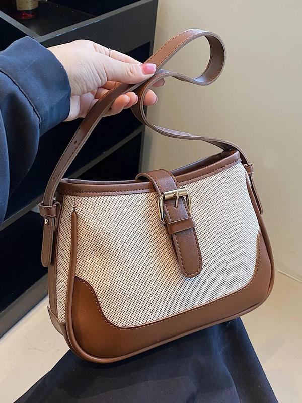 Women's Fashionable Colorblock Crossbody Bag, Casual PU Leather Shoulder Bag With Adjustable Strap For Daily Used