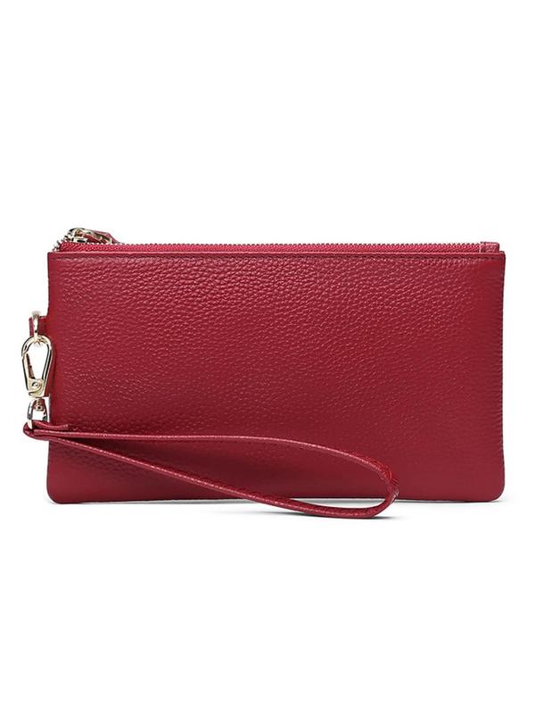 Genuine Leather Women's Solid Color Zipper Long Wallet, Casual Versatile Wristlet Clutch, Simple Design Multi-functional Wallet for Daily Used