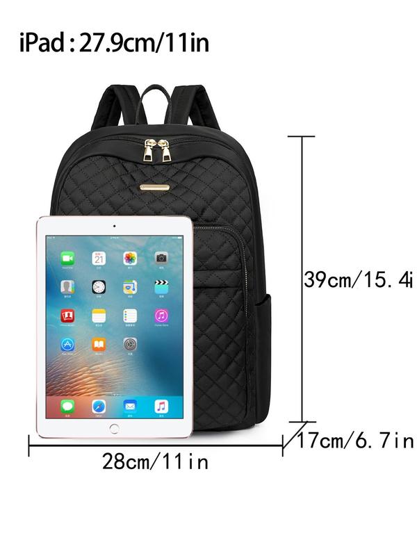 Women's Solid Color Quilted Backpack, Lightweight Student School Bag, Casual Versatile Backpack for Women & Girls