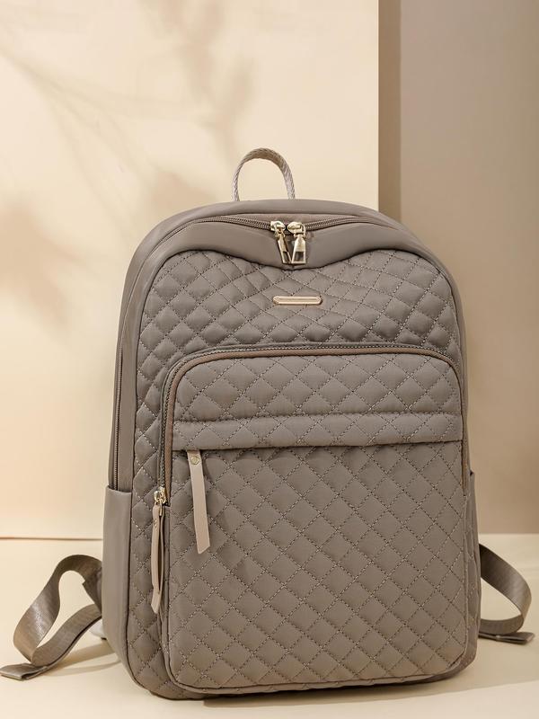 Women's Solid Color Quilted Backpack, Lightweight Student School Bag, Casual Versatile Backpack for Women & Girls
