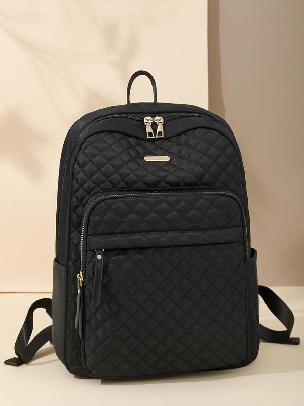Women's Solid Color Quilted Backpack, Lightweight Student School Bag, Casual Versatile Backpack for Women & Girls