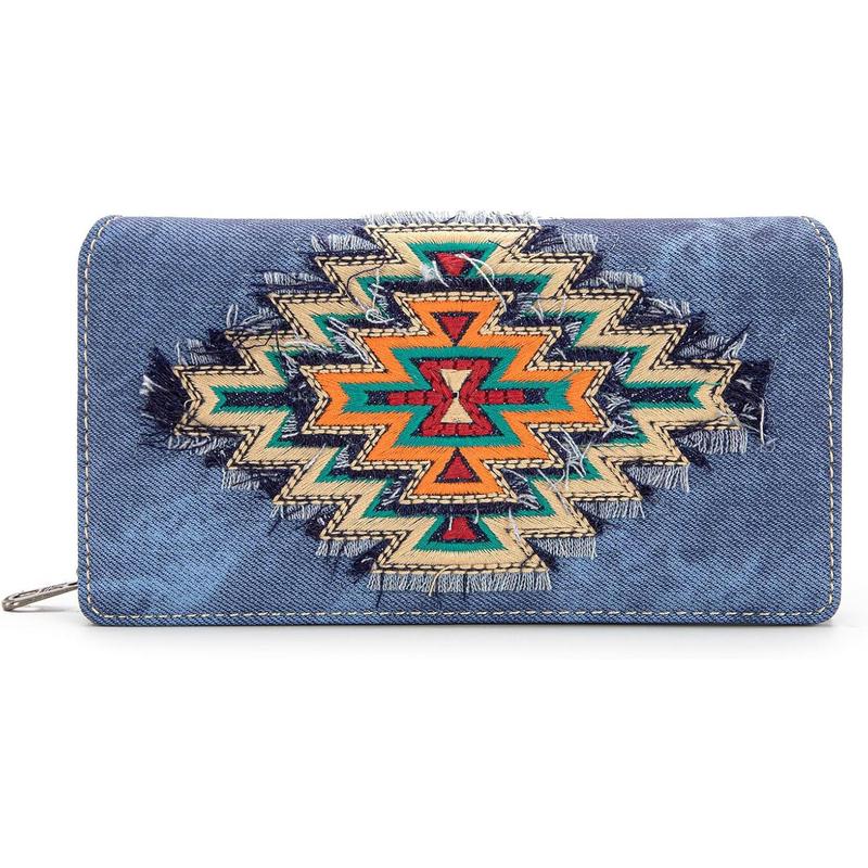 Embroidered Aztec Wallet for Women ern Denim Clutch Purse with Card Holder MW1210-W010JN