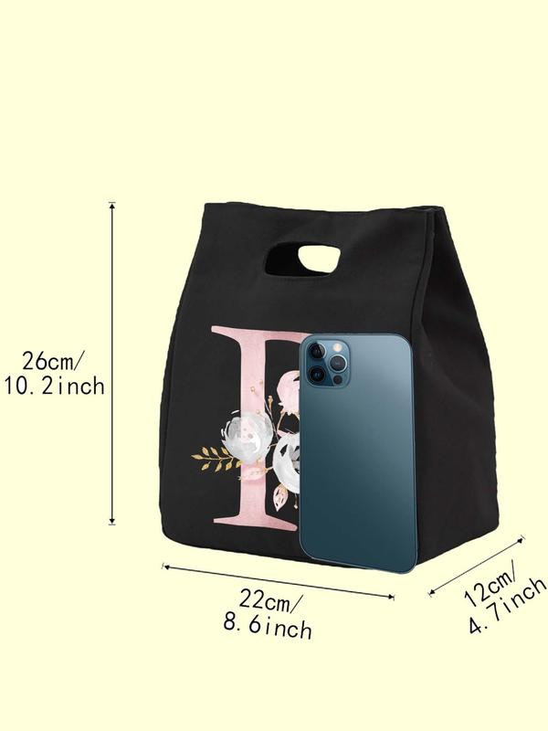 Floral & Letter Pattern Large Capacity Lunch Bag, Portable Insulated Lunch Bag, Food Container Bag for Work & School & Picnic & Camping