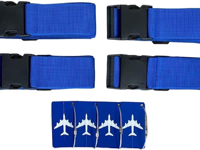 8 Pack Luggage Set, 4 Pack Straps and 4 Pack ID Tags, Adjustable Heavy-Duty 79