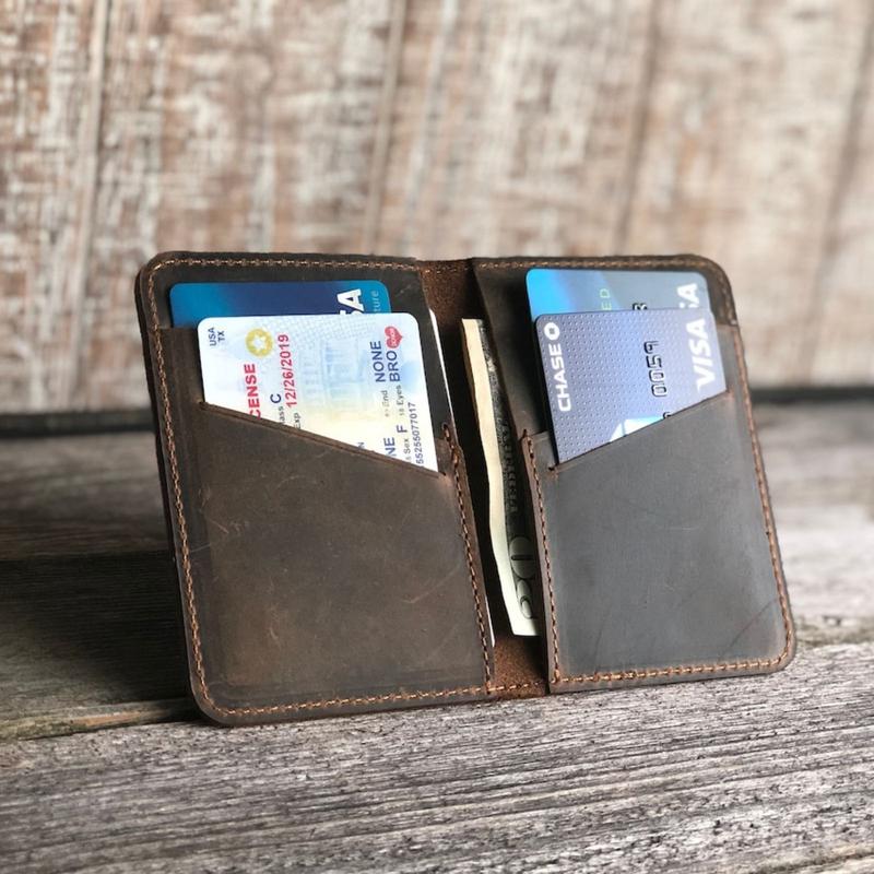 (Read in description) Personalized Leather Wallet, Minimalist Wallet, Leather Bifold Wallet, Distressed Leather Slim Bifold Wallet, Fathers Day Gift