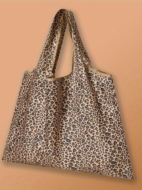 Women's  Leopard Pattern Shoulder Bag, Large Capacity High Load-bearing Waterproof Foldable Outdoor Shopping Shoulder Bag