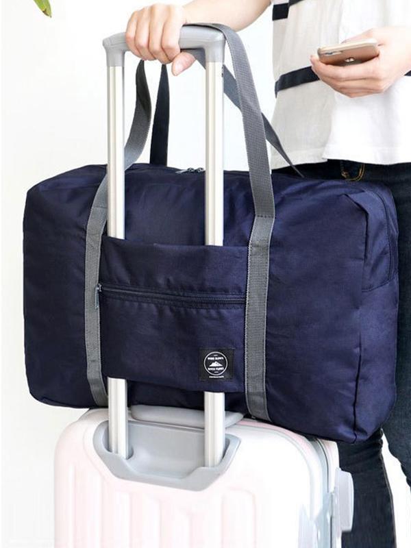 Letter & Floral Pattern Zipper Travel Bag, Large Capacity Lightweight Travel Bag, Durable Travel Bag for Weekend Trips Clothing Storage Gym