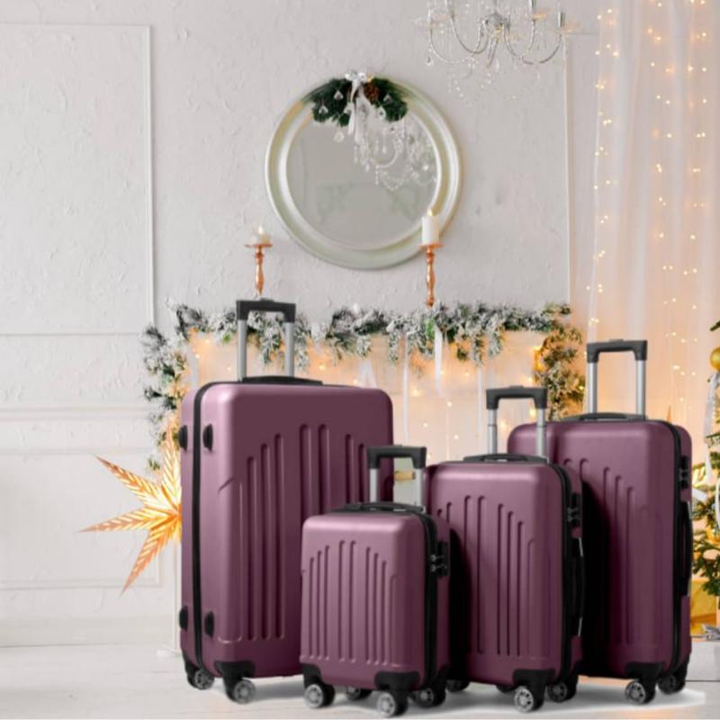 Zimtown 4 Piece Luggage Set, ABS Hard Shell Suitcase Luggage Sets Double Wheels with TSA Lock, Purple Orchid