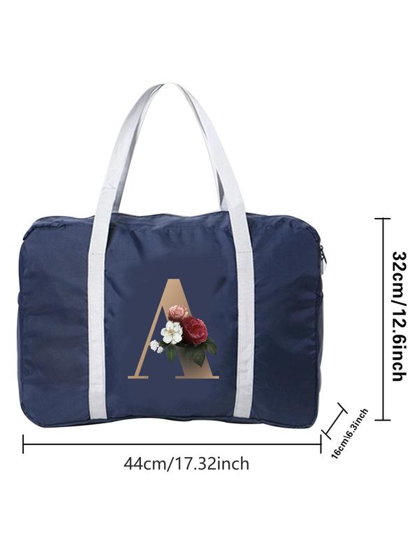 Letter & Floral Pattern Zipper Travel Bag, Large Capacity Lightweight Travel Bag, Durable Travel Bag for Weekend Trips Clothing Storage Gym