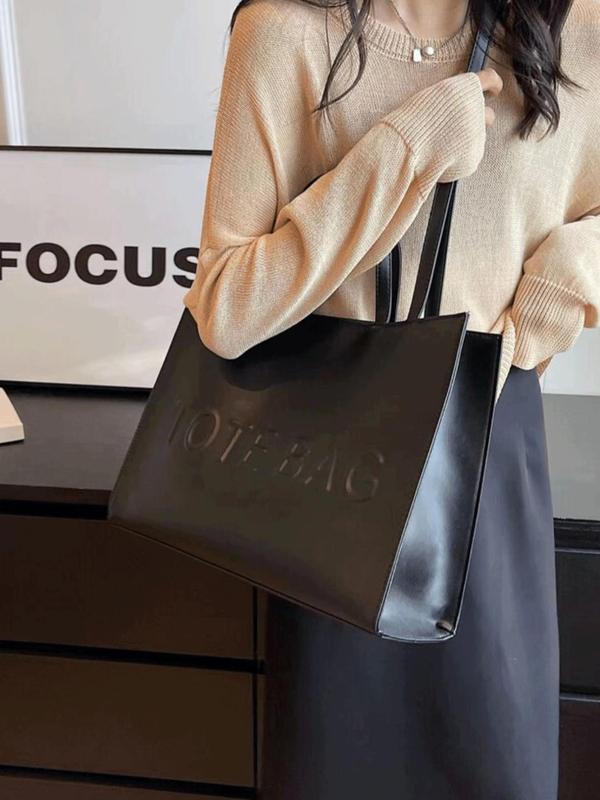 Women's Letter Pattern Tote Bag, Fashionable Large Capacity Shoulder Bag for Daily Commute, Casual Trendy Versatile High-quality Daily Commuting Bag