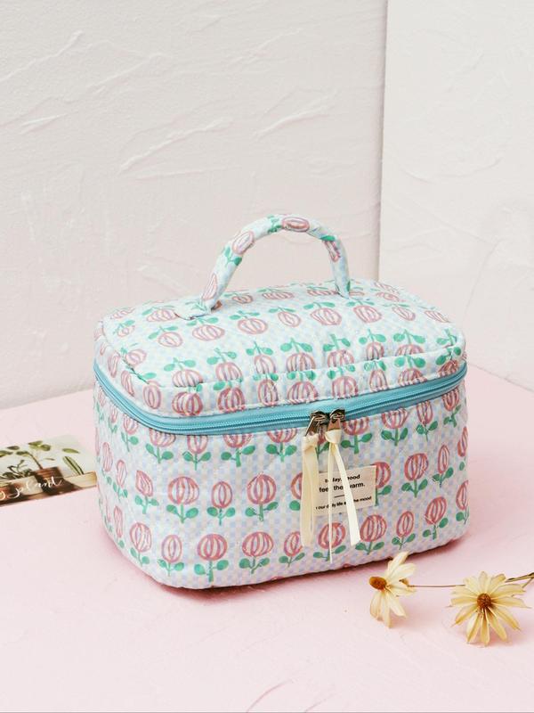 2024 Summer Random Print Makeup Bag, Large Capacity Travel Cosmetic Storage Bag, Portable Zipper Makeup Organizer Pouch for Women & Girls