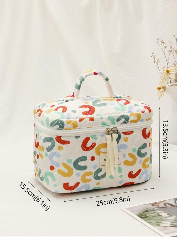 2024 Summer Random Print Makeup Bag, Large Capacity Travel Cosmetic Storage Bag, Portable Zipper Makeup Organizer Pouch for Women & Girls