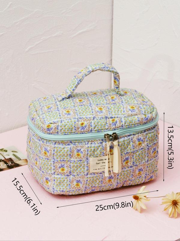 2024 Summer Random Print Makeup Bag, Large Capacity Travel Cosmetic Storage Bag, Portable Zipper Makeup Organizer Pouch for Women & Girls