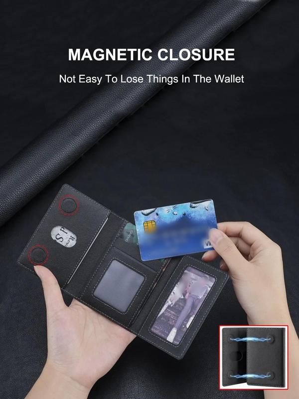 Men's Minimalist Plain Color Textured Card Holder, Casual Trendy Bifold Card Holder, Fashionable Card Case for Daily Use, Magnetically Attached To iphone 16 15 12 13 14 Pro Max Plus