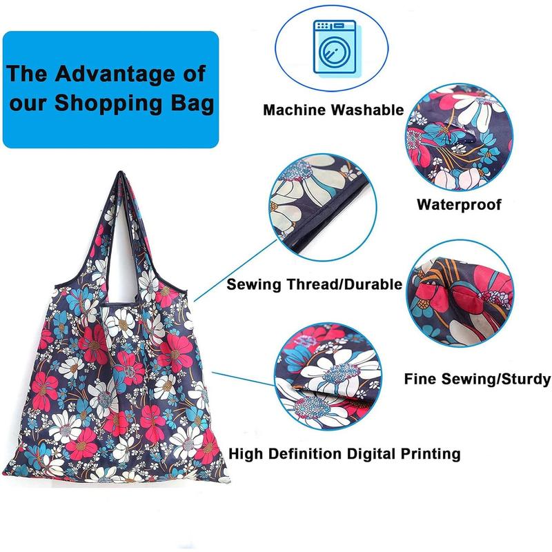 6 Count Reusable Grocery Bags Xlarge 50LBS Foldable Grocery Shopping Bags Washable Beach Bag Ripstop Nylon Tote Bags