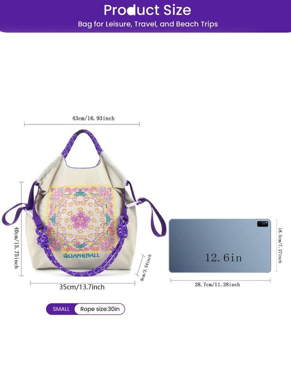 Floral Embroidery Tote Bag with Shoulder Strap , Casual Versatile Shoulder Bag for Women, Trendy All-match Bag for Daily Use