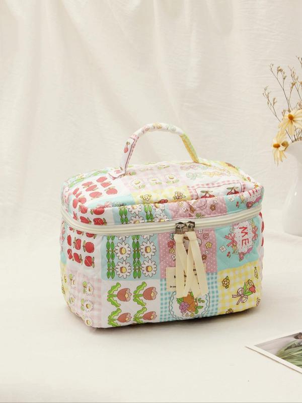 2024 Summer Random Print Makeup Bag, Large Capacity Travel Cosmetic Storage Bag, Portable Zipper Makeup Organizer Pouch for Women & Girls