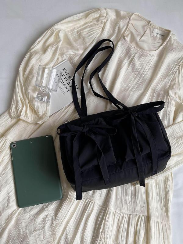 Women's Bow Decor Shoulder Bag, Large Capacity Casual Tote Bag, Trendy All-match Bag for Daily Life, Fashionable Minimalist Shoulder Bag, Fall Outfits, Fall Freshness, Tote Bags for School