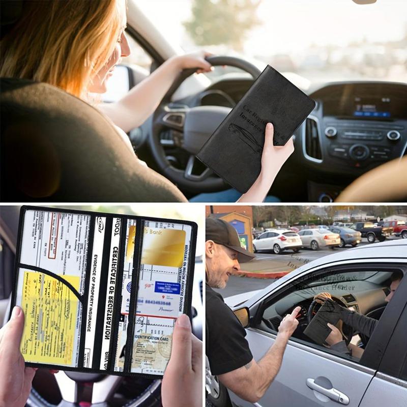 Car Registration & Insurance Card Holder, Auto Glove Box Organizer Document Wallet, Faux Leather Manual Folder, Car Interior Accessories