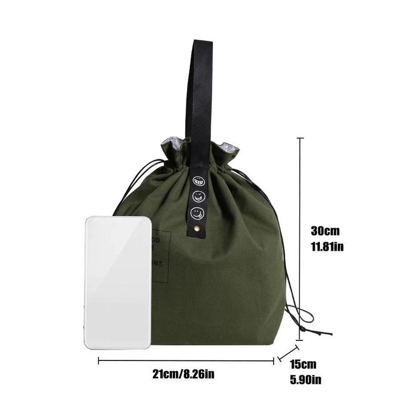 Simple Drawstring Insulated Lunch Bag - Linen & Canvas Industrial Style Picnic Bento Box-Drawstring Material Random