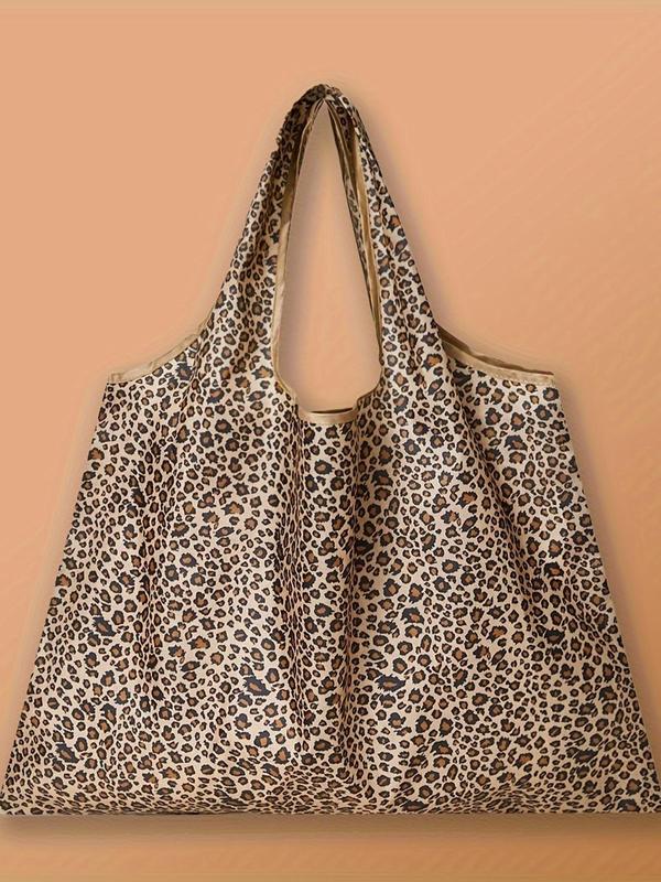 Women's  Leopard Pattern Shoulder Bag, Large Capacity High Load-bearing Waterproof Foldable Outdoor Shopping Shoulder Bag