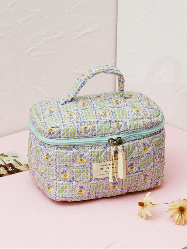 2024 Summer Random Print Makeup Bag, Large Capacity Travel Cosmetic Storage Bag, Portable Zipper Makeup Organizer Pouch for Women & Girls