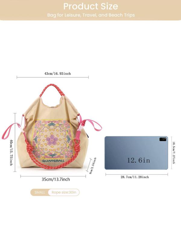 Floral Embroidery Tote Bag with Shoulder Strap , Casual Versatile Shoulder Bag for Women, Trendy All-match Bag for Daily Use