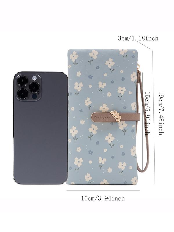 Women's Elegant Flower Print Long Wallet, Casual Trendy Zipper Large Capacity Wristlet Wallet, Versatile Fashionable Card Holder for Women & Girls
