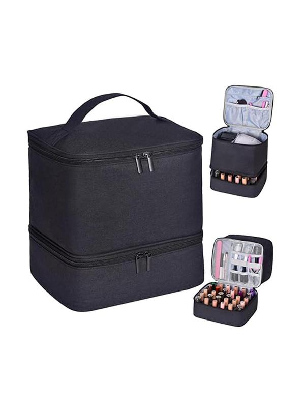 Double Layer Nail Polish Storage Bag, Portable Nail Polish Organizer with Handle, Nail Art Tool Storage Bag for Travel, Makeup Bag for Women & Girls