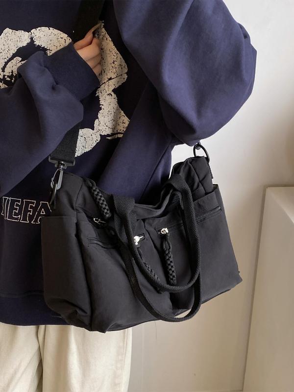 Women's Solid Color Tote Bag, Fashionable Large Capacity Shoulder Bag for Work & Daily Used, Casual Trendy Versatile High-quality Daily Commuting Bag