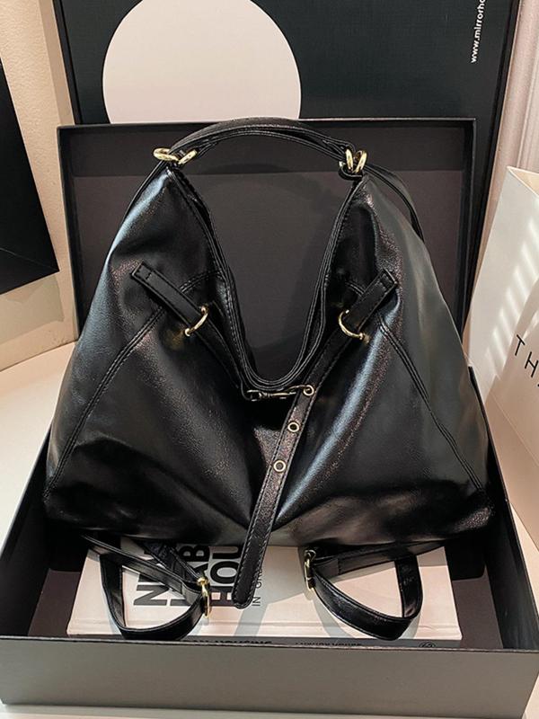 Women's Solid Color Belted Tote Bag, Fashionable Large Capacity Shoulder Bag for Work & Daily Used, Casual Trendy Versatile High-quality Daily Commuting Bag