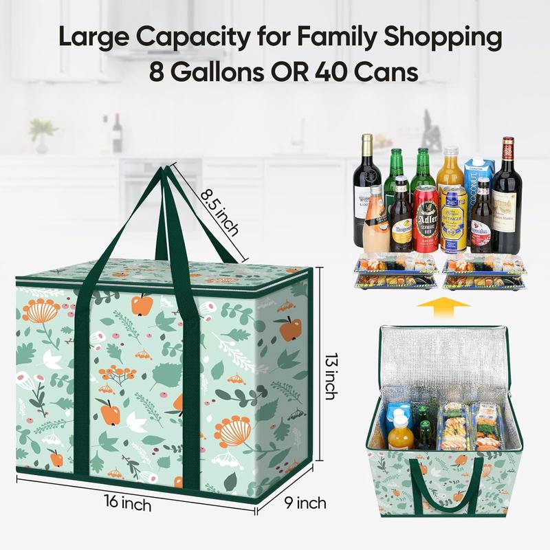 2Pk Insulated Reusable Grocery Bags, Collapsible Cooler Bag for Groceries, Heavy Duty Large Insulated Bag