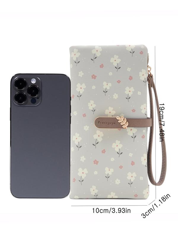 Women's Elegant Flower Print Long Wallet, Casual Trendy Zipper Large Capacity Wristlet Wallet, Versatile Fashionable Card Holder for Women & Girls