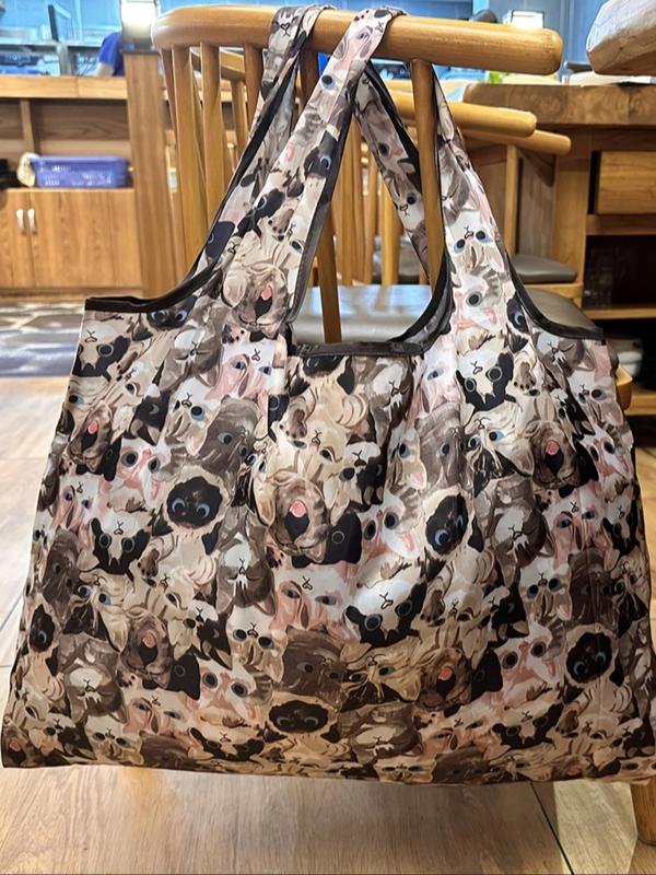 Women's Fashionable Casual Cartoon All over Print Tote Bag, Large Capacity Shoulder Bag for Daily Used, Foldable Outdoor Shopping Bag