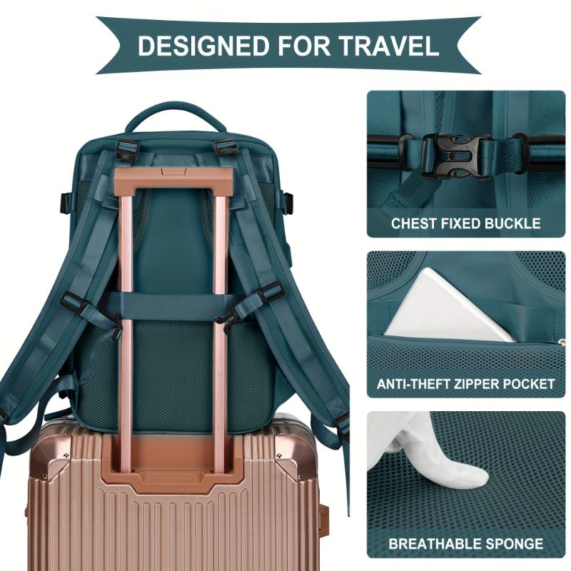 Flight Approved Multi Pocket Carry On Travel Backpack with Waterproof Laptop, Shoe Compartment, and Gym Bag Features
