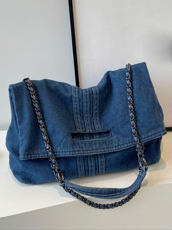 Women's Denim Shoulder Bag, Large Capacity Chain Strap Crossbody Bag for Daily Used, Casual Trendy Versatile High-quality Daily Commuting Bag