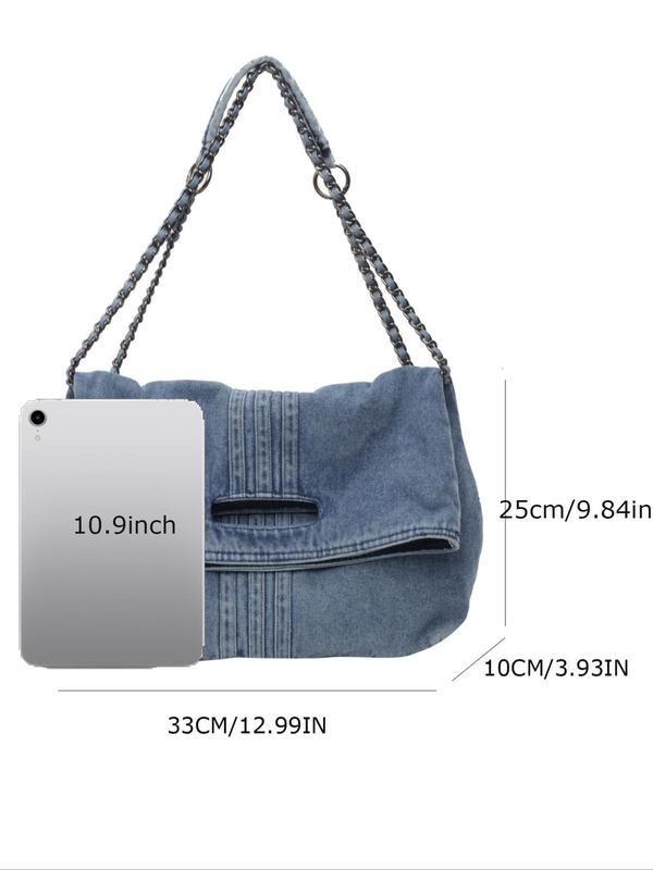 Women's Denim Shoulder Bag, Large Capacity Chain Strap Crossbody Bag for Daily Used, Casual Trendy Versatile High-quality Daily Commuting Bag