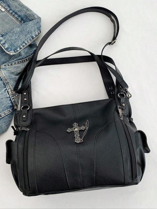 Fashionable Y2k Style Cross Decor Shoulder Bag, New Fashion Multi-pocket Design Large Capacity Underarm Bag, Stylish All-match Crossbody Bag for Women, Work Bag