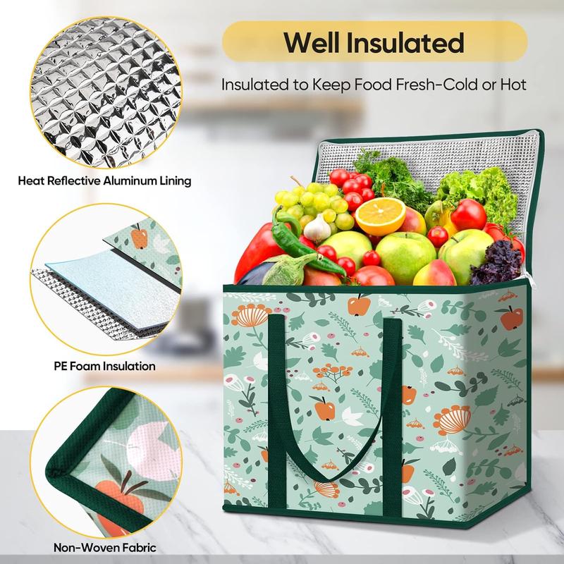 2Pk Insulated Reusable Grocery Bags, Collapsible Cooler Bag for Groceries, Heavy Duty Large Insulated Bag