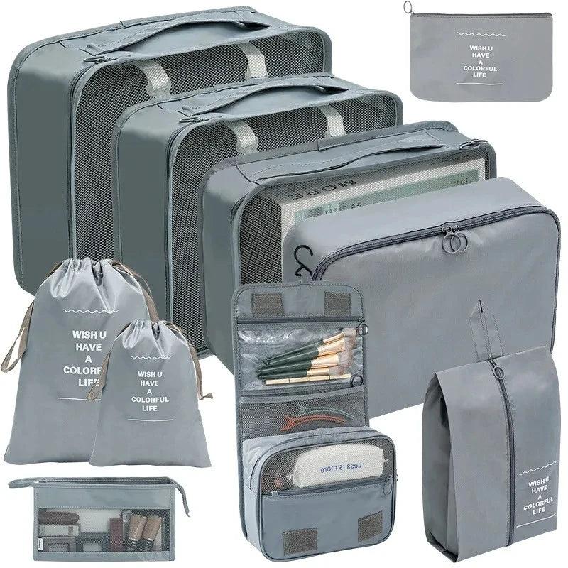 7 8 9 10 Pcs Set Travel Organizer Storage Bags Suitcase Packing Cubes Set Cases Portable Luggage Clothes Shoe Tidy Pouch Folding