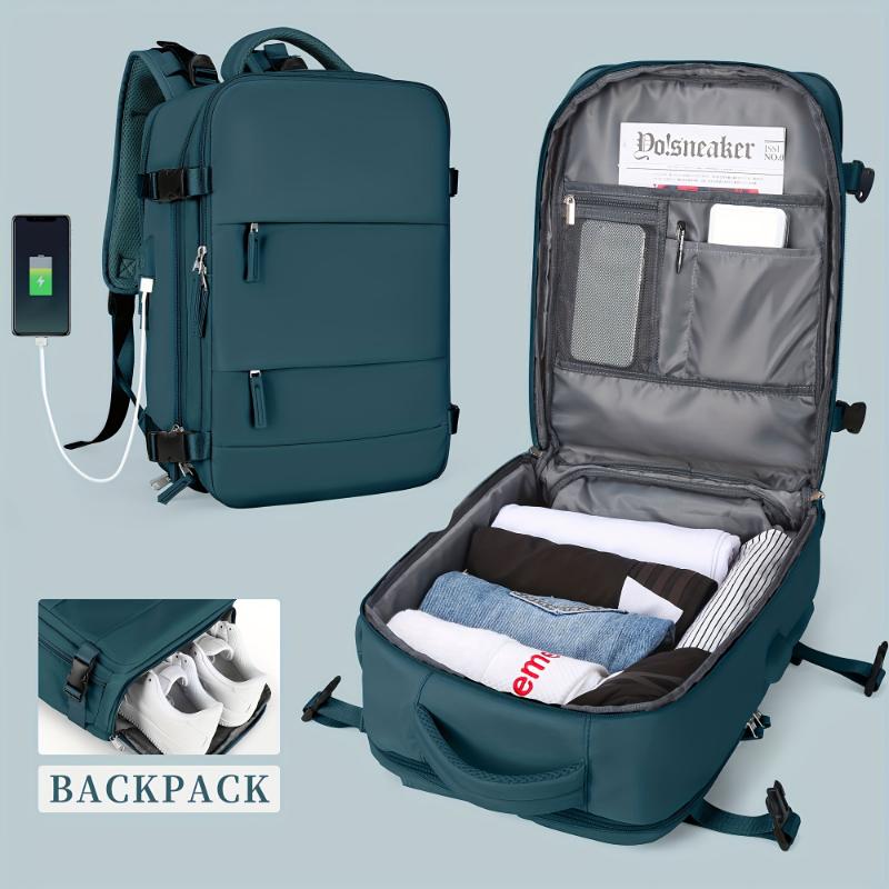 Flight Approved Multi Pocket Carry On Travel Backpack with Waterproof Laptop, Shoe Compartment, and Gym Bag Features