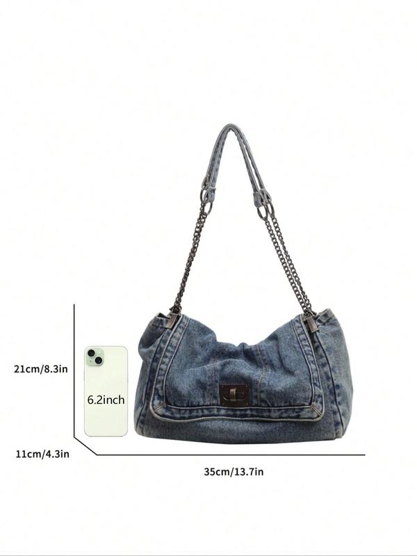 Women's Denim Shoulder Bag, Large Capacity Chain Strap Crossbody Bag for Daily Used, Casual Trendy Versatile High-quality Daily Commuting Bag