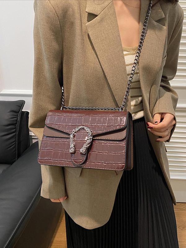 Women's Fashionable Crocodile Embossed Chain Strap Crossbody Bag, Casual Versatile Shoulder Bag for Daily Used, Trendy All-match Commuter Bag