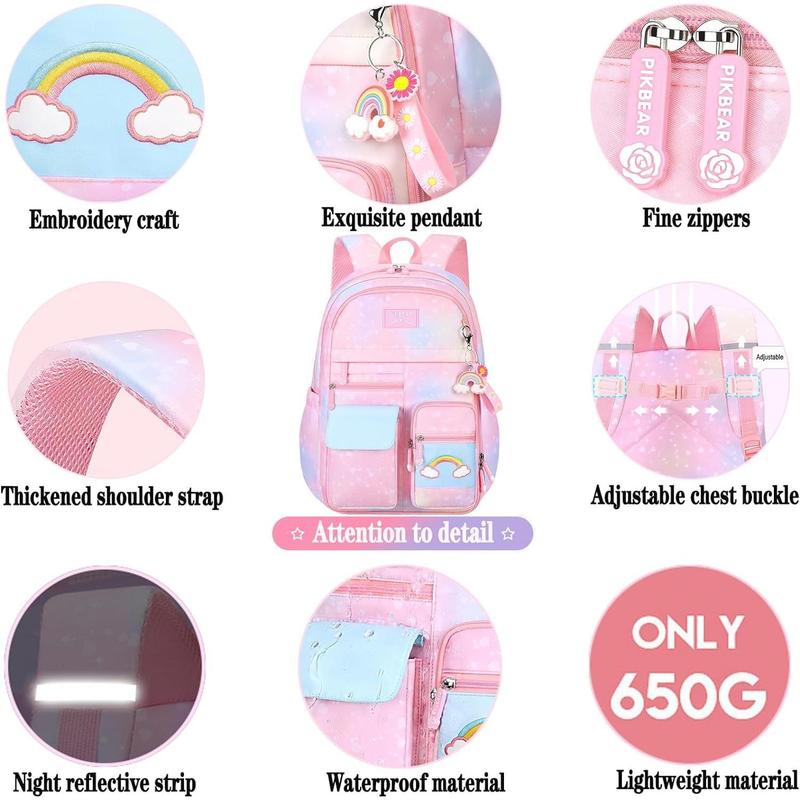 Backpack Starry Rainbow Bookbag Cute Large Capacity Backpack Multifunction Fashion Casual Laptop Travel Bag For (Pink-17inch)