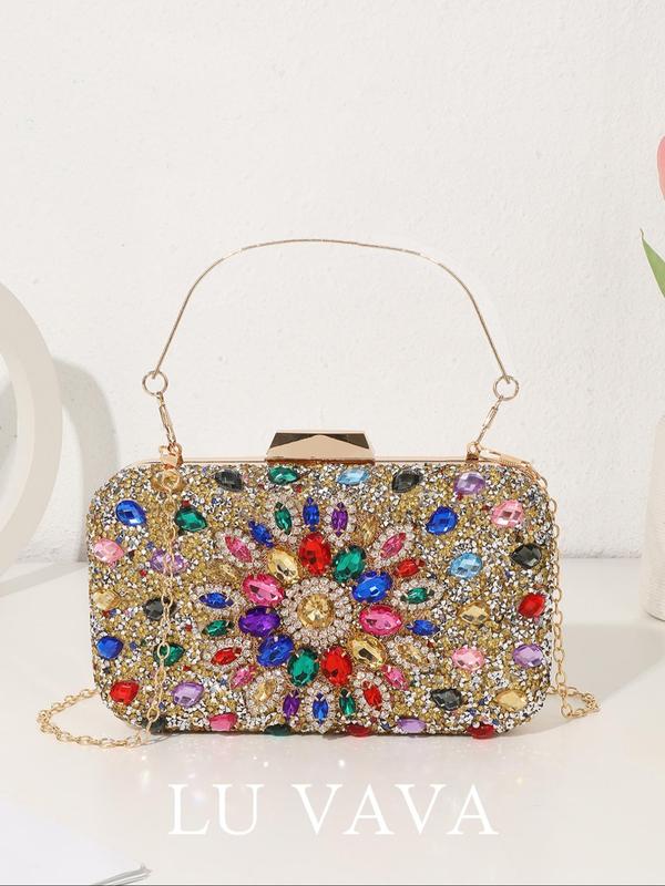 Women's Elegant Rhinestone Decorated Evening Bag, Exquisite Trendy Clutch Bag, Fashionable Bag for Party Decoration