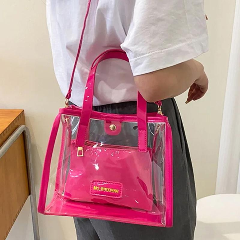 2 Pack Women's Handbag PVC Shoulder Bag Fashion Transparent Messenger Bag Unique Popular Design Shoulder Bag