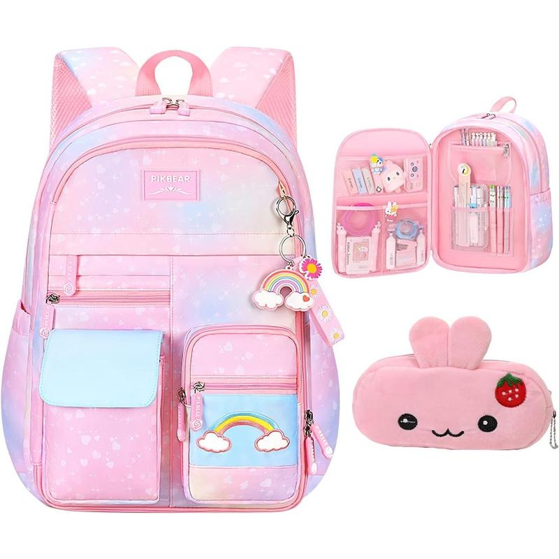 Backpack Starry Rainbow Bookbag Cute Large Capacity Backpack Multifunction Fashion Casual Laptop Travel Bag For (Pink-17inch)