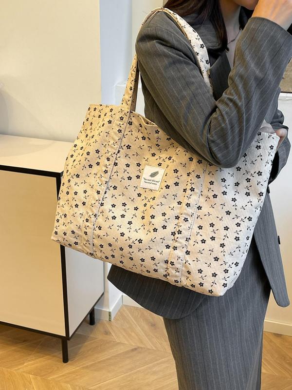 Cute Ditsy Floral Pattern Tote Bag, Large Capacity Shoulder Bag for Women & Girls, Casual Trendy Versatile All-match Daily Commuting Bag